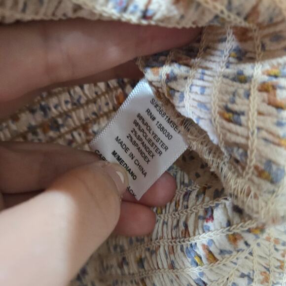 Love Tree Tan Beige Floral Cottagecore Smocked Crop Top Skirt Set Size Medium - Picture 13 of 15